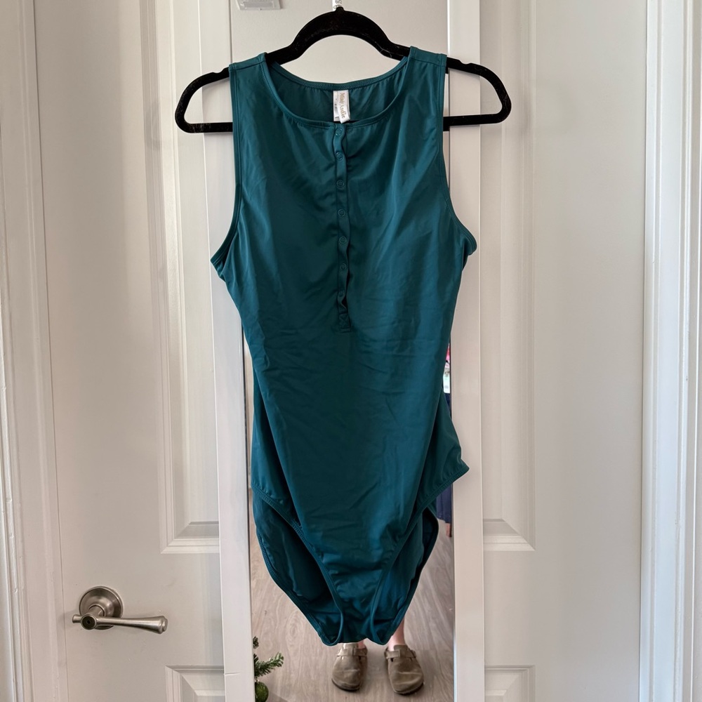 Mindy x Andie Teal Snap Front High Neck One Piece Swimsuit (XL) - Picture 2 of 6